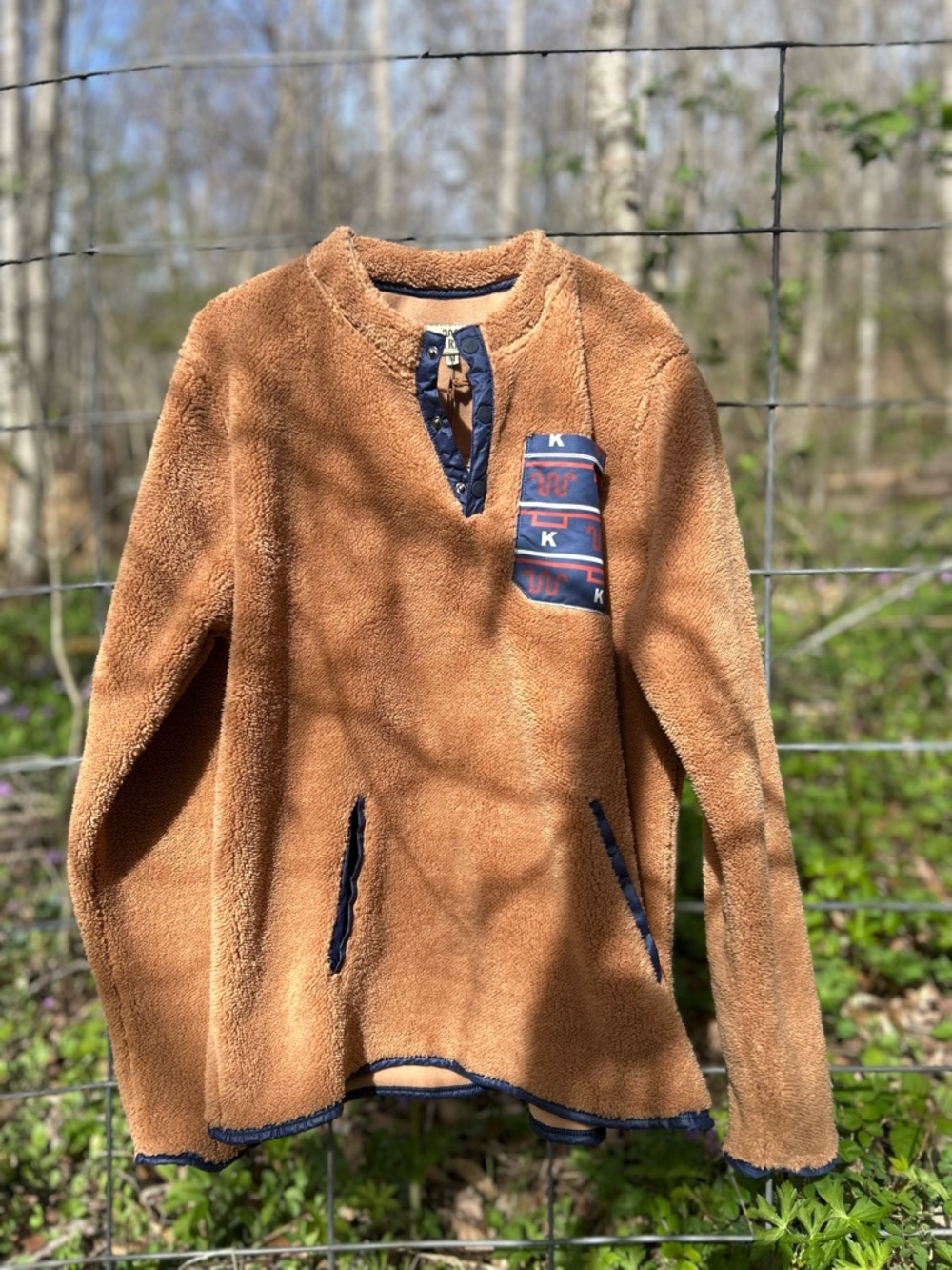 Men's Caramel Fleece Performance Pullover with Navy Trim